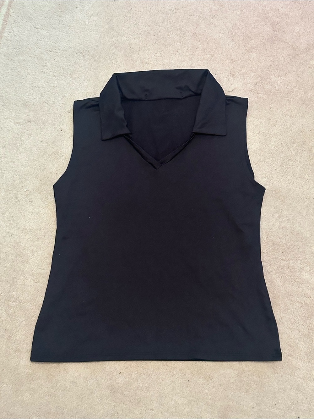 Women's Black Sleeveless Polo V-Neck Tank Top